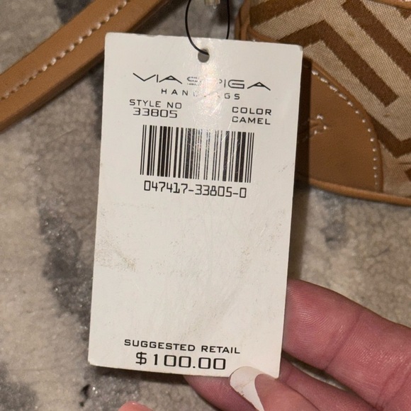Via Spiga Monogram Clutch/ wristlet brown/Tan leather and fabric - New ! - Picture 10 of 11